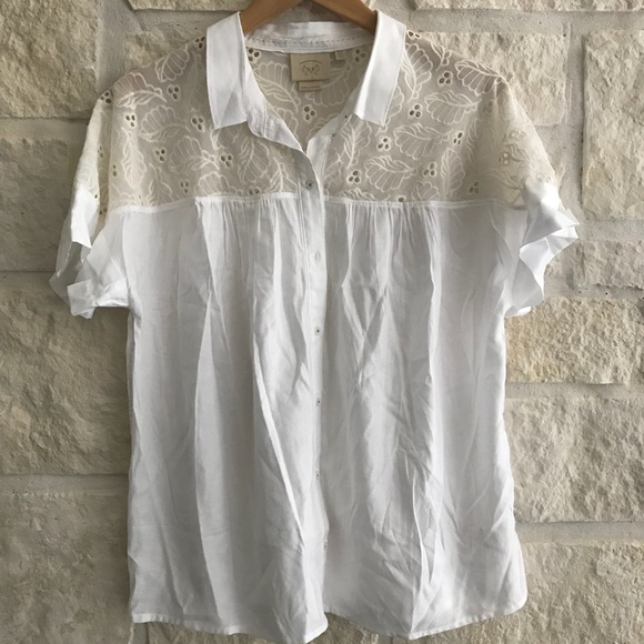 Anthropologie Tops - Vanessa Virginia White Button Up Top Ivory Lace 14